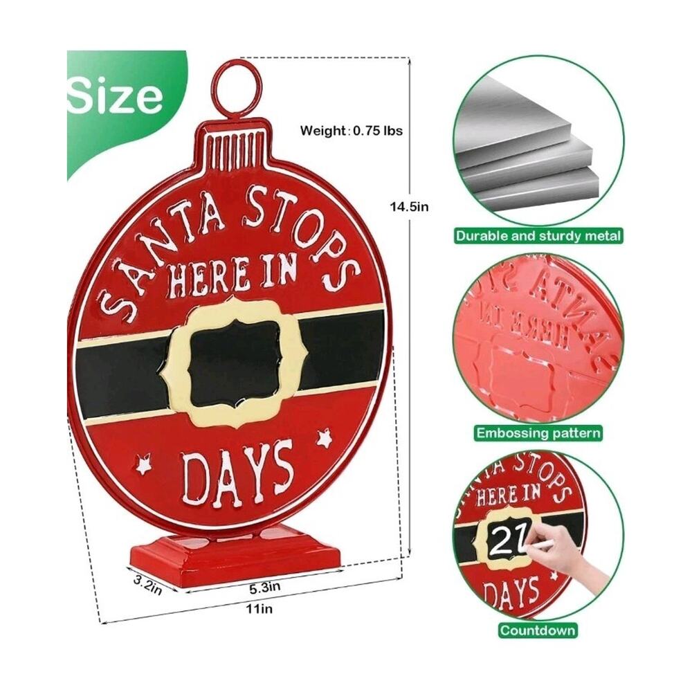 Santa Stop Here Sign, Metal 14.5 in Christmas Decorations Sign for Tabletop Home - Picture 3 of 7